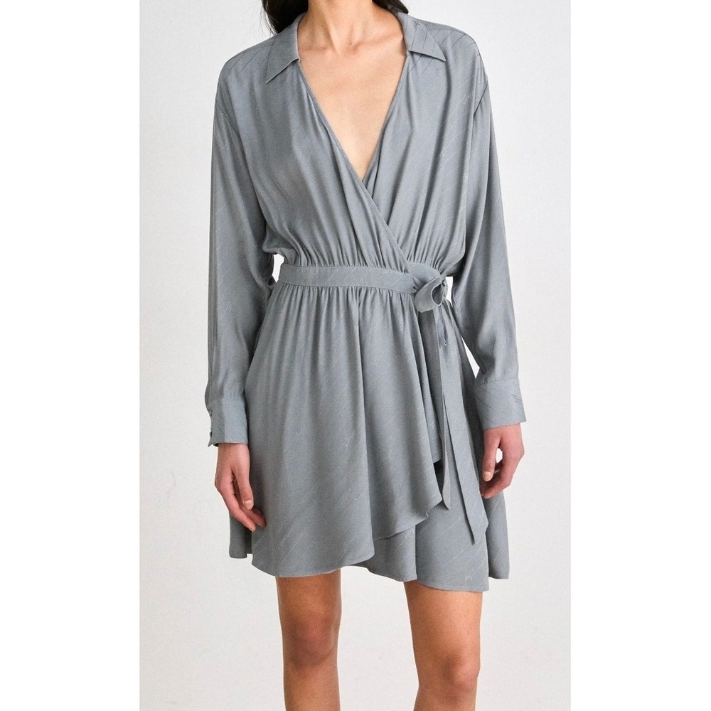 BOSS Hugo Boss C_Diane Grey Logo Script Wrap Dress 50544025 US 2 NEW